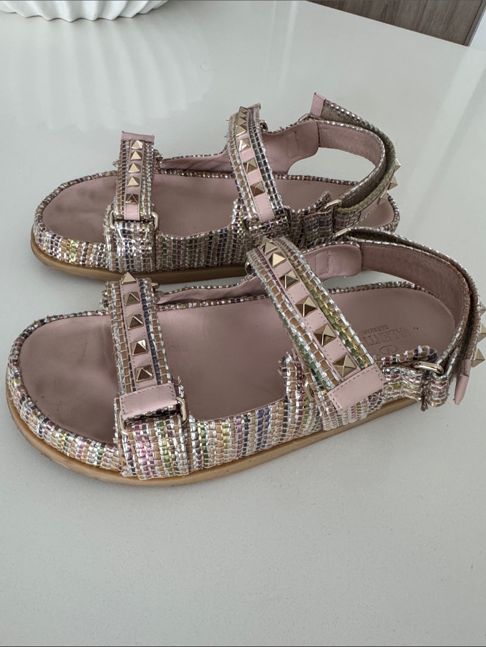 Valentino Garavani Metallic Pink Multi-Color Studded Sandals